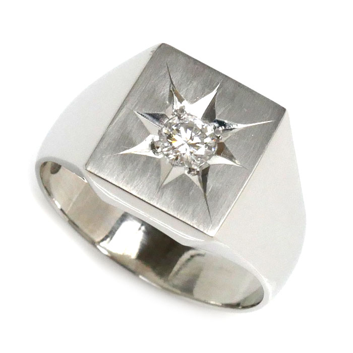 Pt850プラチナ リング指輪 ダイヤモンド0.25ct 18号 13.8g メンズ 中古