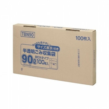 ジャパックス 容量表示入ポリ袋90L 白半透明 100枚x4箱 TBN90