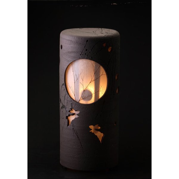 風の水琴　洞夢(どうむ) 月うさぎ (大)　（信楽焼陶器灯り水琴窟）