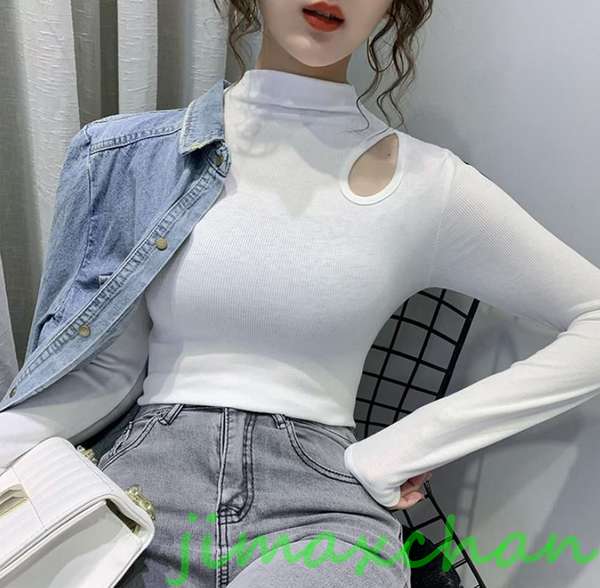 新生活 サマー S/M/L/XL/XXL/Ｔシャツ 長袖 タートルネック セーター レディースファッション タートル 胸開きタート セクシー ベアトップ Vネック