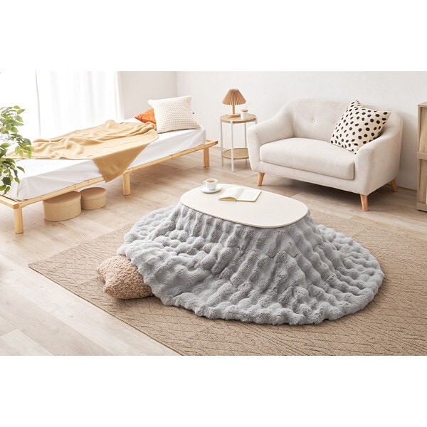 270611402 ポコポコラビットファーのこたつ布団 ルナ 楕円形 210×170 グレー メーカー直送