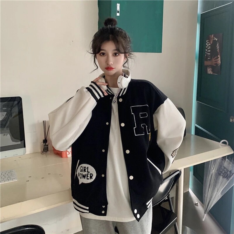 2色 スタジャン ジャンパー ワッペン スマイリー バイカラー カジュアル 可愛い おしゃれ