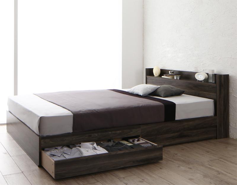 コンセント付き 収納ベッド マットレス付き フレームは10色から マットレス2色 腰を支える真ん中かためゾーンコイルマットレス すのこ構造 キャスター付き引き出し