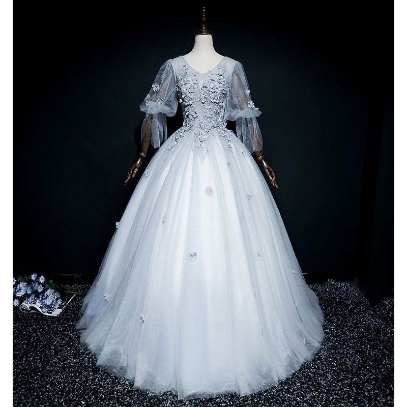 カラードレス 演奏会 安い ロングドレス コンサート パーティードレス 発表会 二次会 プリンセスライン 結婚式 ステージ衣装 グレー 11,952円