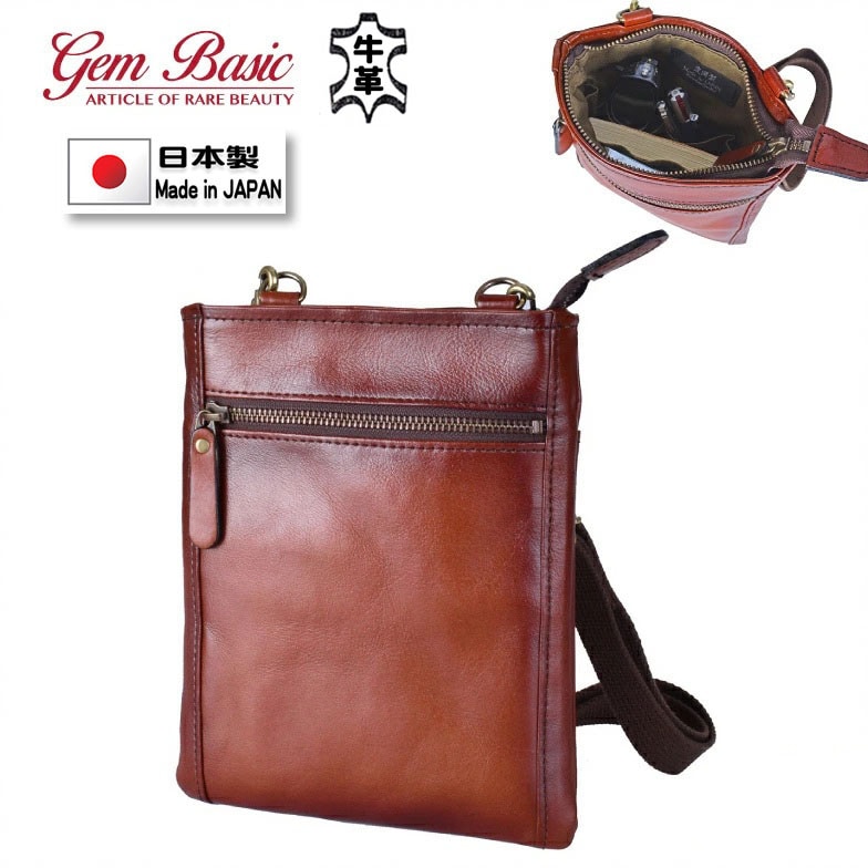 ショルダーバッグ 牛革 レザー 豊岡製 アンティーク調 シャドー加工 小さめ 縦型 ブランド GEM BASIC 1523 サコッシュ お出掛け 冠婚葬祭 旅行 外出
