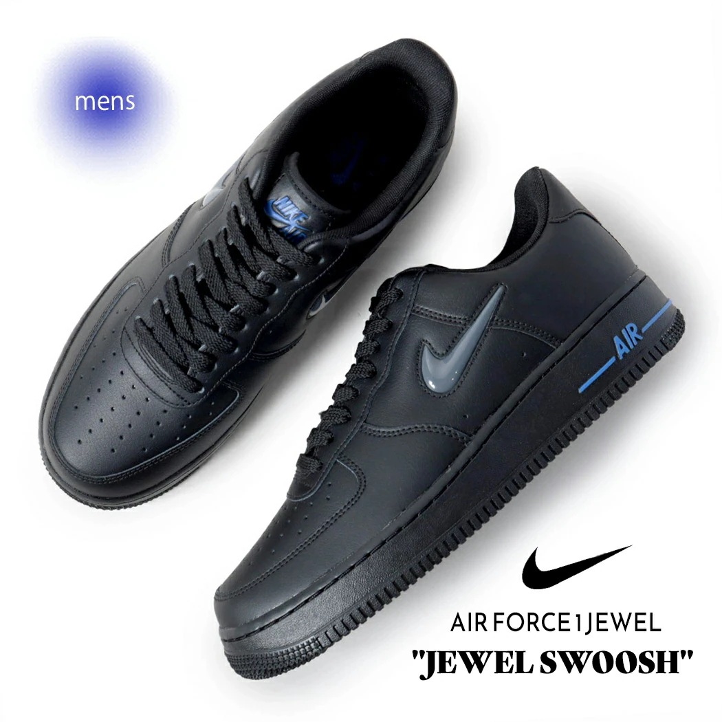 海外限定 NIKE ナイキ エアフォース1 ジュエル スニーカー AIR FORCE 1 JEWEL BLACK/DARKGREY/RACERBLUE ( 日本未発売 黒 メンズ CT3438-002