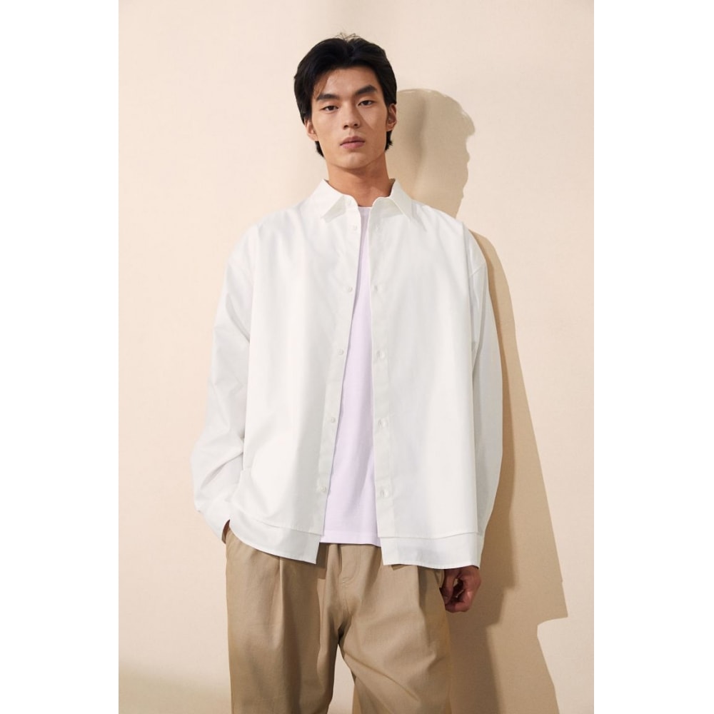 H&M ルーズフィットダブルレイヤードシャツホワイト