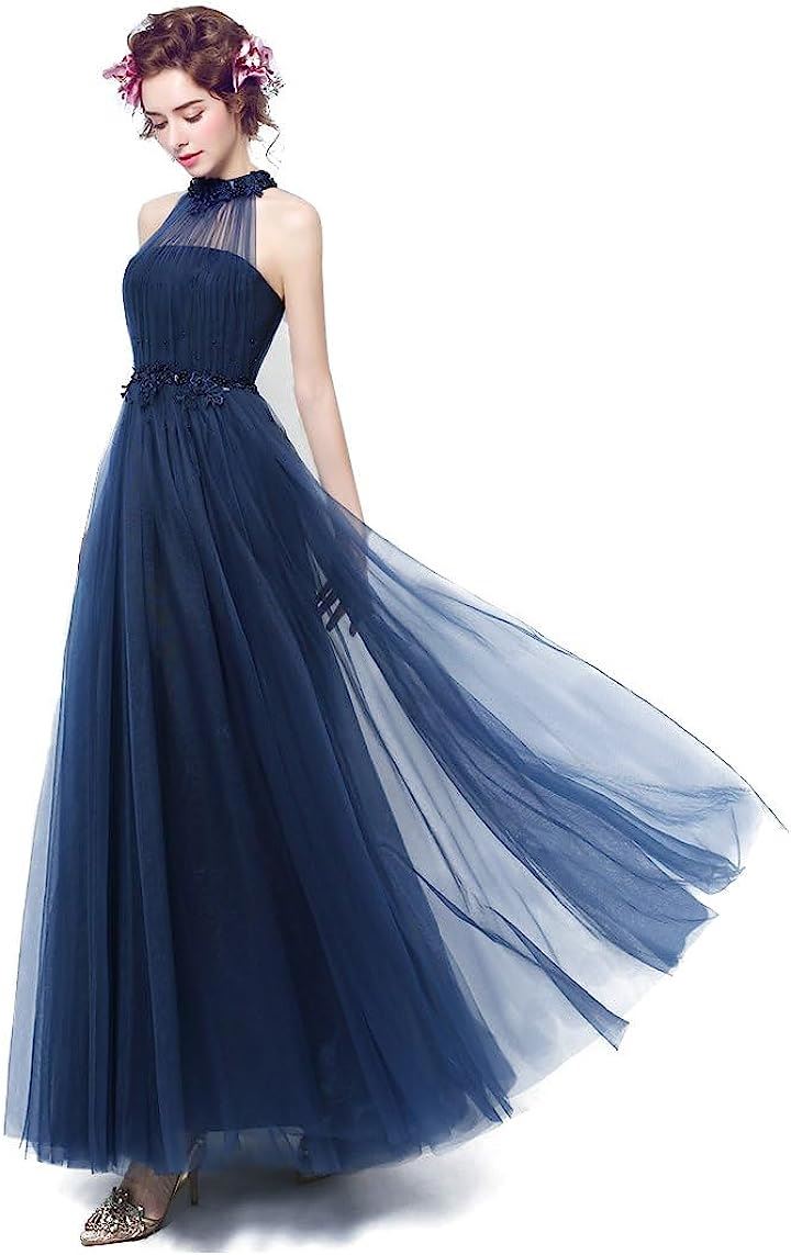 ロングドレス パーティードレス 演奏会カラードレス 二次会 花嫁ドレス イブニングドレス フォーマルドレス 結婚式 aライン( ブルー, L)