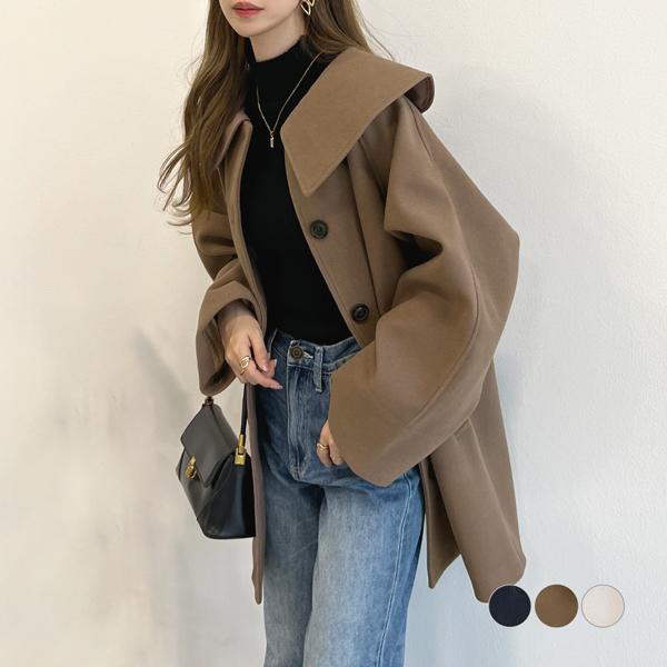 アウター コート レディース 冬 秋 ミドル丈　圧手　柔らかい　オフィスカジュアル オフィス カジュアル 韓国ファッション / ミドル丈ビッグカラーコート 5,367円