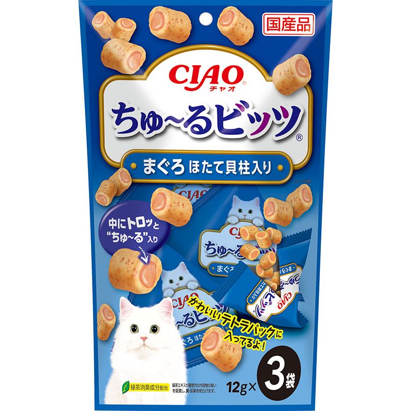 （まとめ買い）CIAO チャオ ちゅ～るビッツ まぐろ ほたて貝柱入り 12g×3袋 CS-172 猫用おやつ [x24]