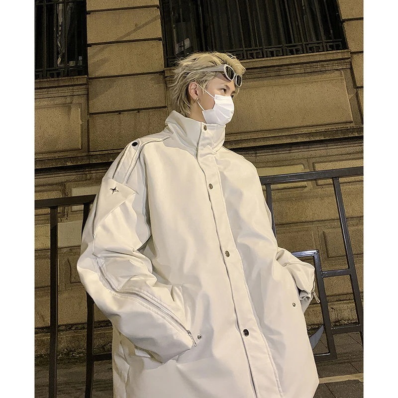 2025INS大人気 新作 冬 アメリカ デザインセンス ファスナー メンズ 中綿ジャケット pu皮 ゆったり 厚手 ダウンコート