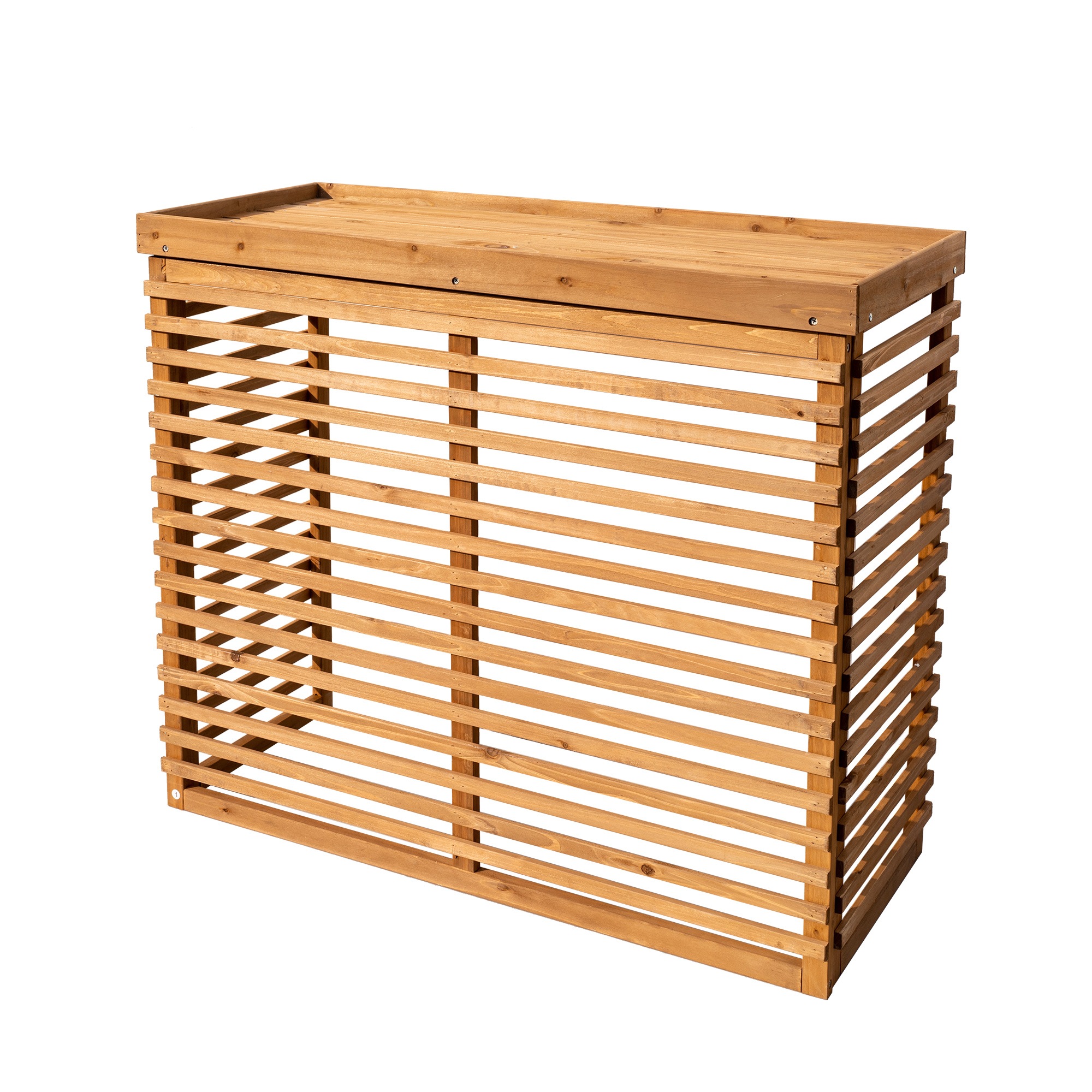 国内即発送!【収納庫なし】エアコン室外機カバー 天然木 エアコン 日よけ 棚 収納 ラック 室外機カバー ワイド 目隠し ベランダ 庭 屋外 雪 除け おしゃれ【ナチュラルブラウン