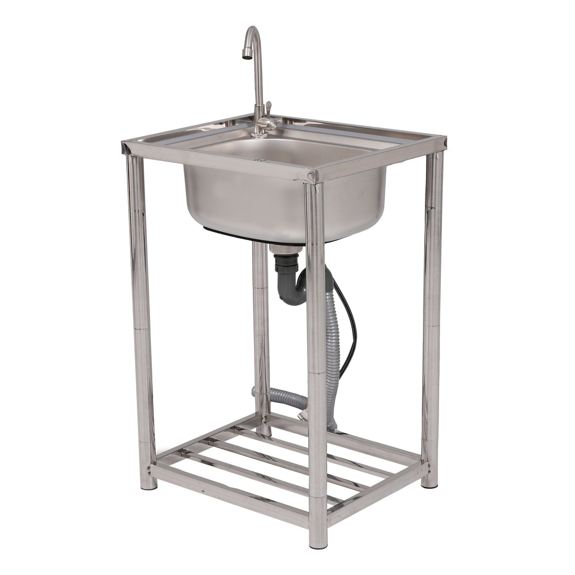 【国内発送&送·料·無·料】655【幅54cm】屋外 流し台 ステンレス製 ガーデンシンク 作業台 キッチン 台所 屋外 簡易 シンク 組み立て簡単 収納棚付 庭 高さ調節 調理台 ガーデニング 庭