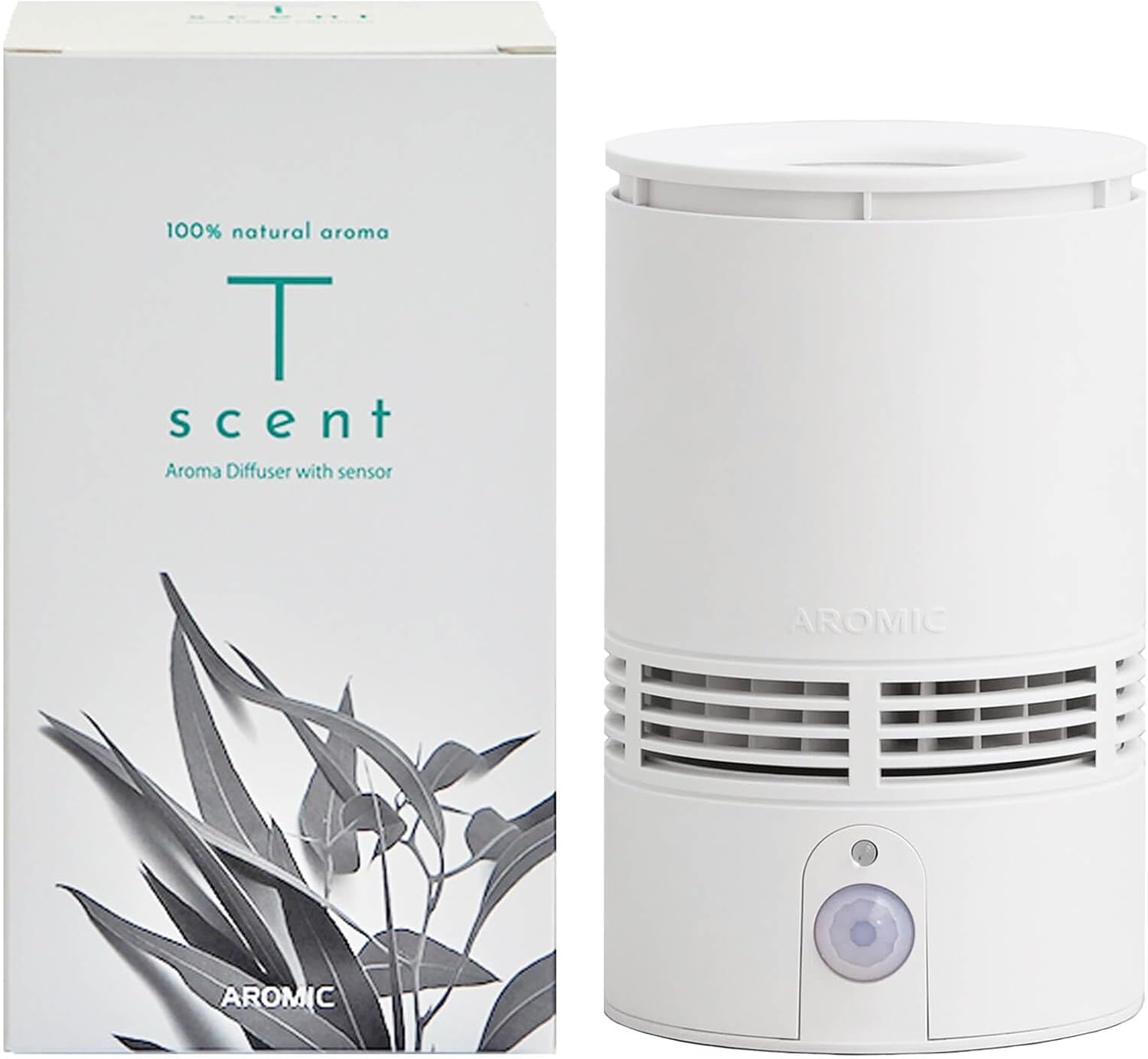 トイレ 専用 天然 アロマ 芳香剤 ディフューザー センサー 付 T-scent ティーセント 本体＋専用オイル40ml 色 ホワイト 香り トイレ消臭 AROMIC