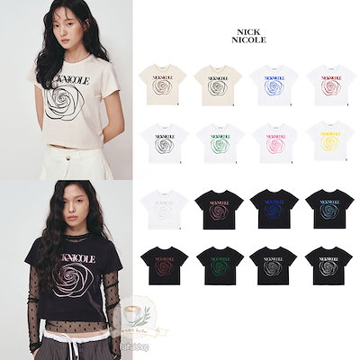 韓国女子 人気 ロゴTシャツ[NICK&NICOLE] BIG ROSE SLEEVE TOP Qoo10] NICK&NICOLE 【韓国人気】ROSE SIGNATURE