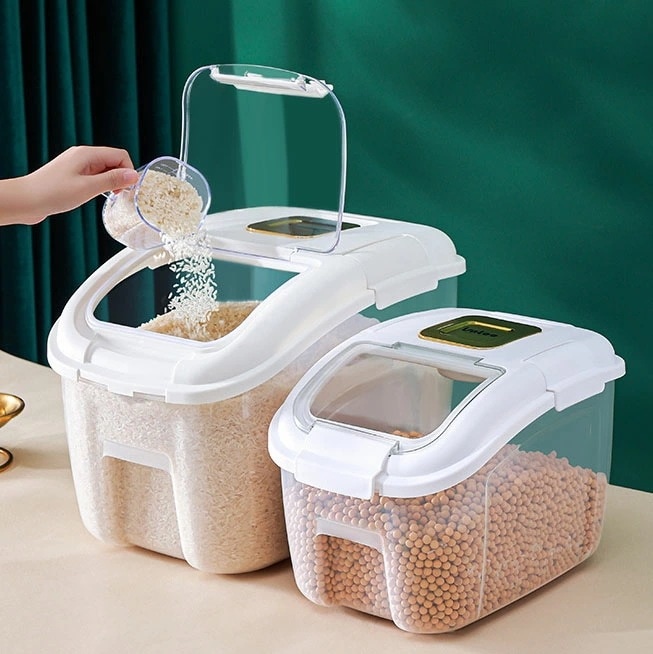 米びつ 25kg お米収納 全2カラー 透明 おしゃれ キッチン用品 キッチン収納 保存容器 ライスボックス プラスチック 米櫃 ハトムギ 小豆 ドッグフード ストッカー petfoodbucket