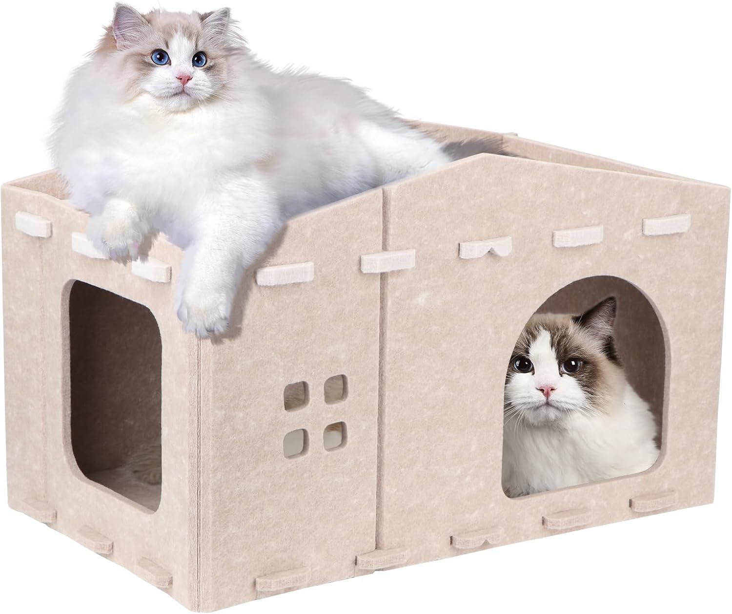 猫用ハウスベッド型番: 記載なし仕様: 折りたたみ式パズル組立省スペース特徴: トンネル付き通気性お手入れ便利無臭爪とぎ適用材質: フェルト生地使用シーン: 室内用多頭飼い夏