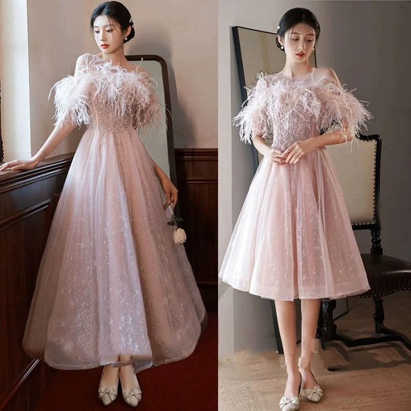 韓国ファッションワンピース レディース ウェディングドレス パーティードレス イブニングドレス Aライン 花嫁ドレス フレアワンピース 膝丈ワンピース プリンセス エレガント 結婚式 発表会 司会者