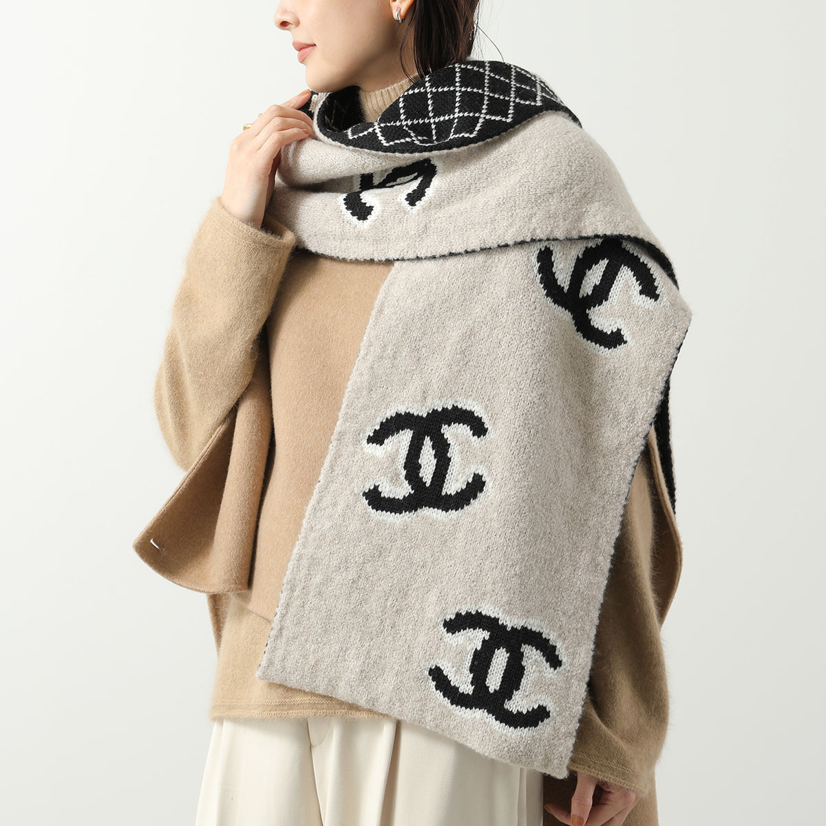 CHANEL シャネル マフラー AA8451 B08891 レディース カシミヤ シルク ココマーク CCロゴ リバーシブル ストール ショッパー付き+リボン NJ731