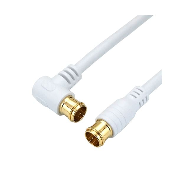 （まとめ）HORIC アンテナケーブル 10m ホワイト 両側F型差込式コネクタ L字/ストレートタイプ HAT100-057LPWH(×5セット)