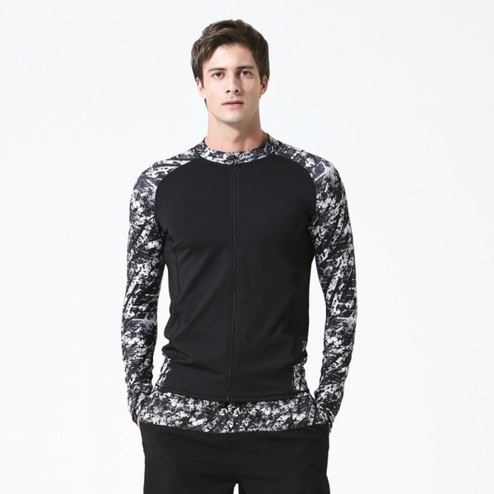 (ベーシックエル) ベーシックエルメンズペインティングジップアップラッシュガード BEM-S945K