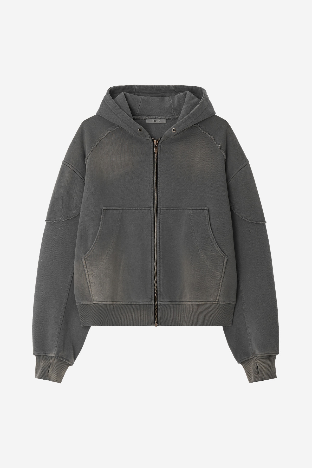 【BLR】 (M) BLEACHED CURVED INCISION SWEAT HOODIE ZIP-UP