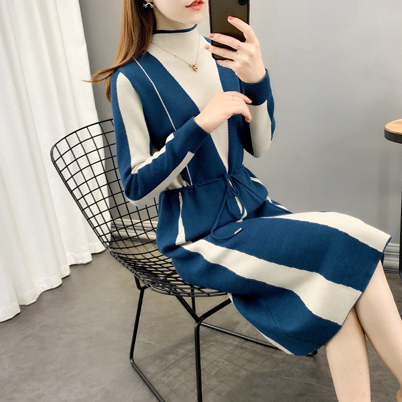 ワンピース レディース 送料無料 4色 ニットワンピース バイカラーワンピース フレアワンピース Aラインワンピース おしゃれ スタイル 小顔見せ 着痩せ 体形カバー インスタ トレンド きれいめ か