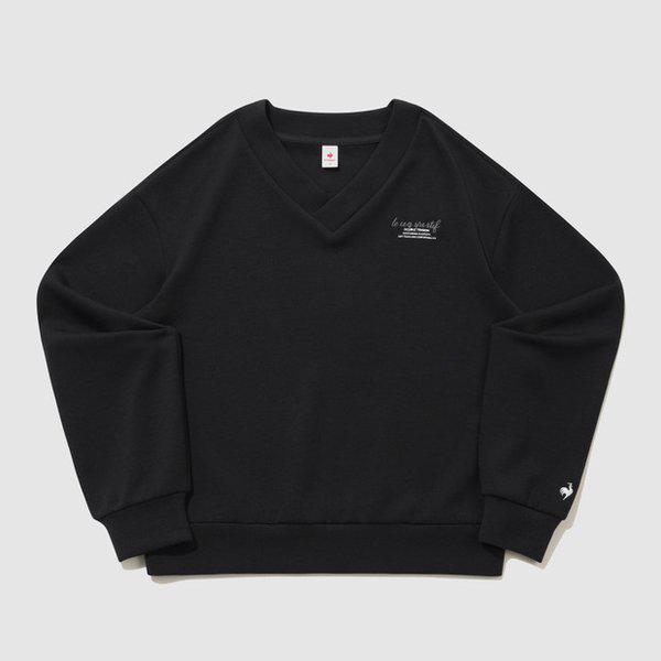 女性ダブルテンション2.0ルーズフィットVネックTシャツ（QR122OFS11_BLK）