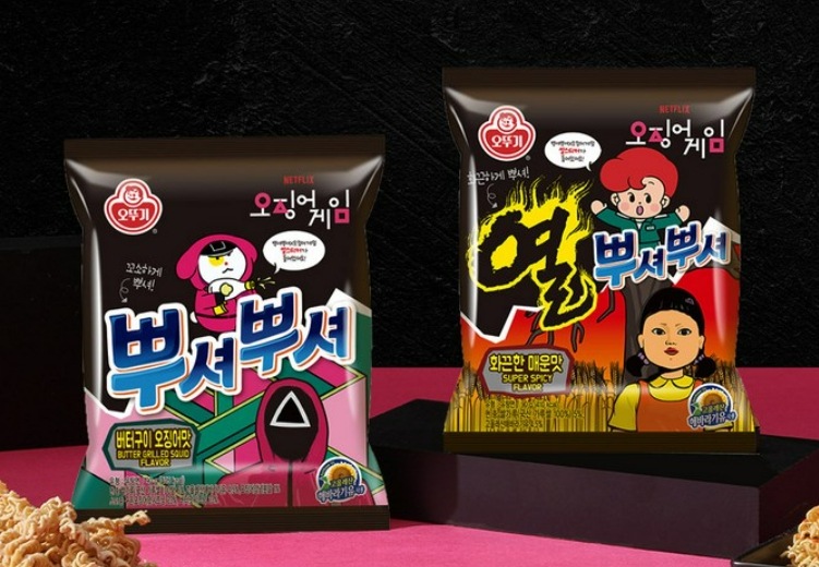 イカゲーム 2X プショプショ 90gX24個入り 2種類の味を選択 バター焼きイカ味 ピリ辛味 / NETFLIX / 韓国お菓子 / 韓国食品 / 오징어게임 뿌셔뿌셔 X24