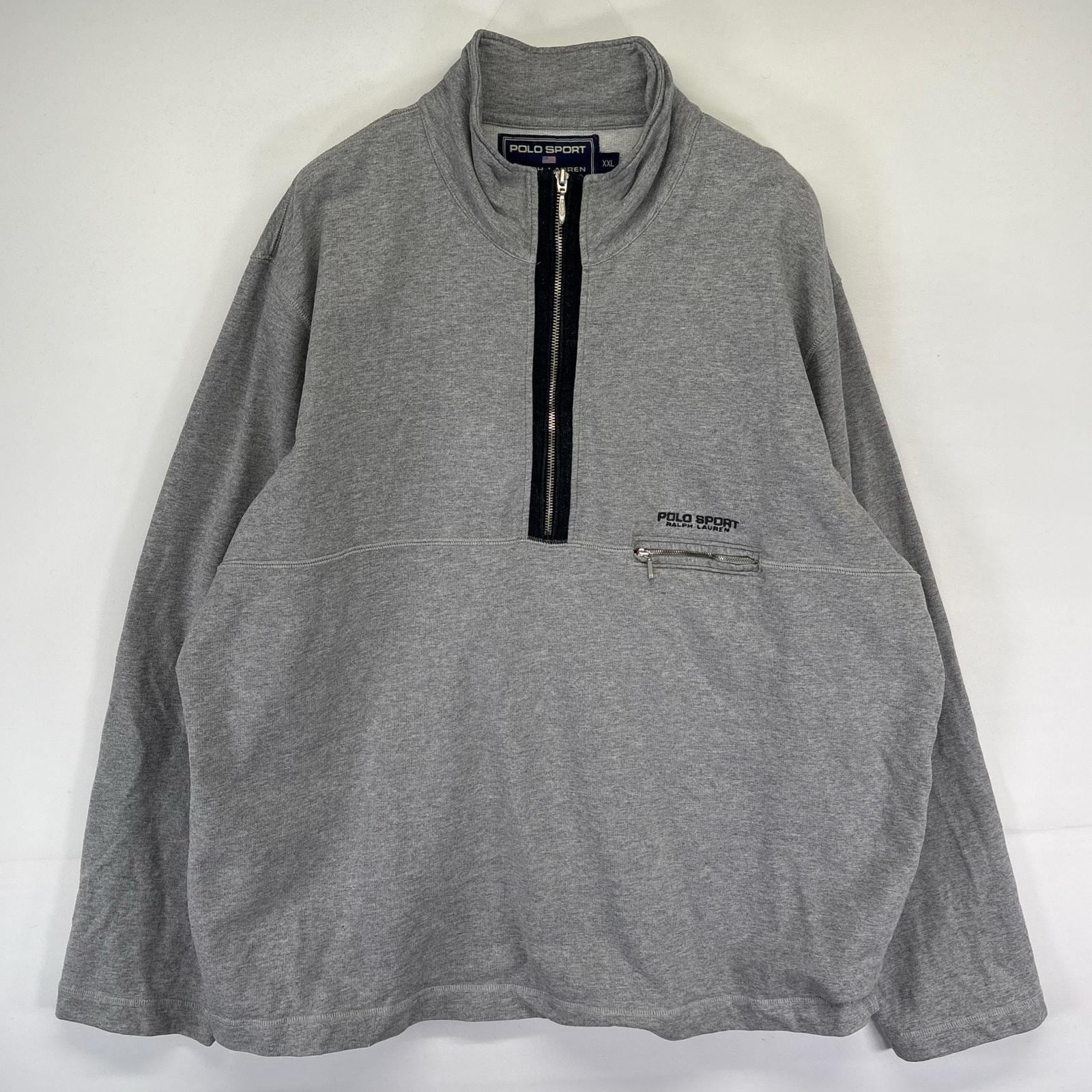 古着 ポロスポーツ POLO SPORTS スウェット ハーフジップ プルオーバー ワンポイント刺繍ロゴ 2XL グレー系 メンズ