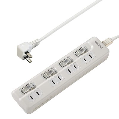 他サイト： 即納：エルパ(ELPA) スイッチ付タップ コンセント 延長コード LED 上差し 4個口 3ｍ WLS-LU43EB(W)の商品画像