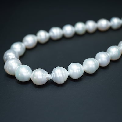 南洋真珠ホワイトバロックパールネックレス 美品 11-14mm 南洋バロックパール ネックレス パール/シルバー925