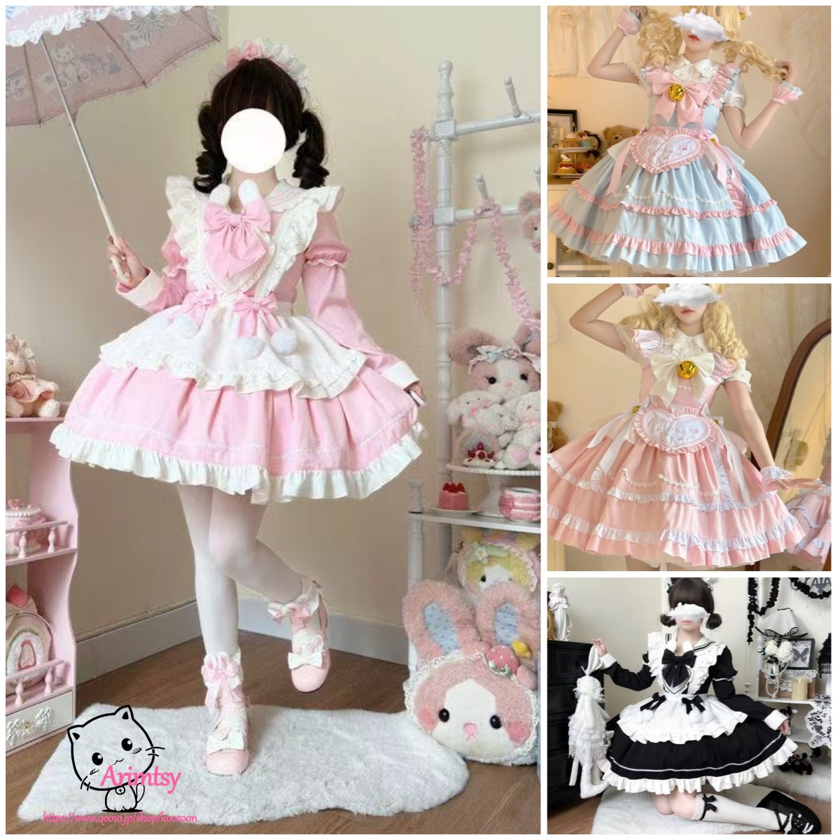 【大人气！急速出荷】のかわいいロリータワンピース二次元コスプレドレスかわいいロリーワンピース+リボンのモップスーツ学園祭文化祭