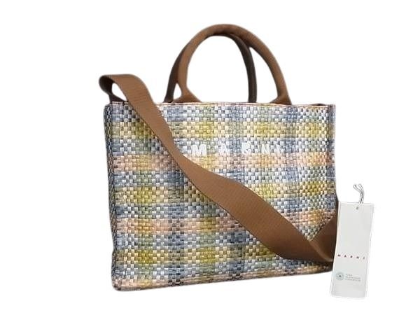 ハンドバッグ EAST-WEST スモール トートバッグ ラフィア SHMP0077U5 2WAY ショルダーバッグ マルチカラー ショルダーバッグ トートバッグ【本物保証】