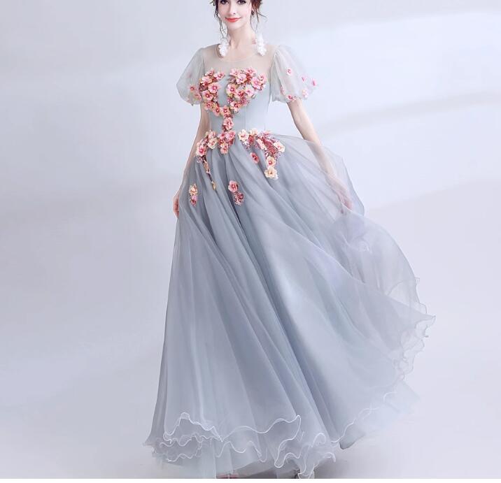 ドレス　演奏会　半袖　花柄　超美品　パーティードレス　演出　花嫁　二次会　結婚式　ロングドレス　発表会