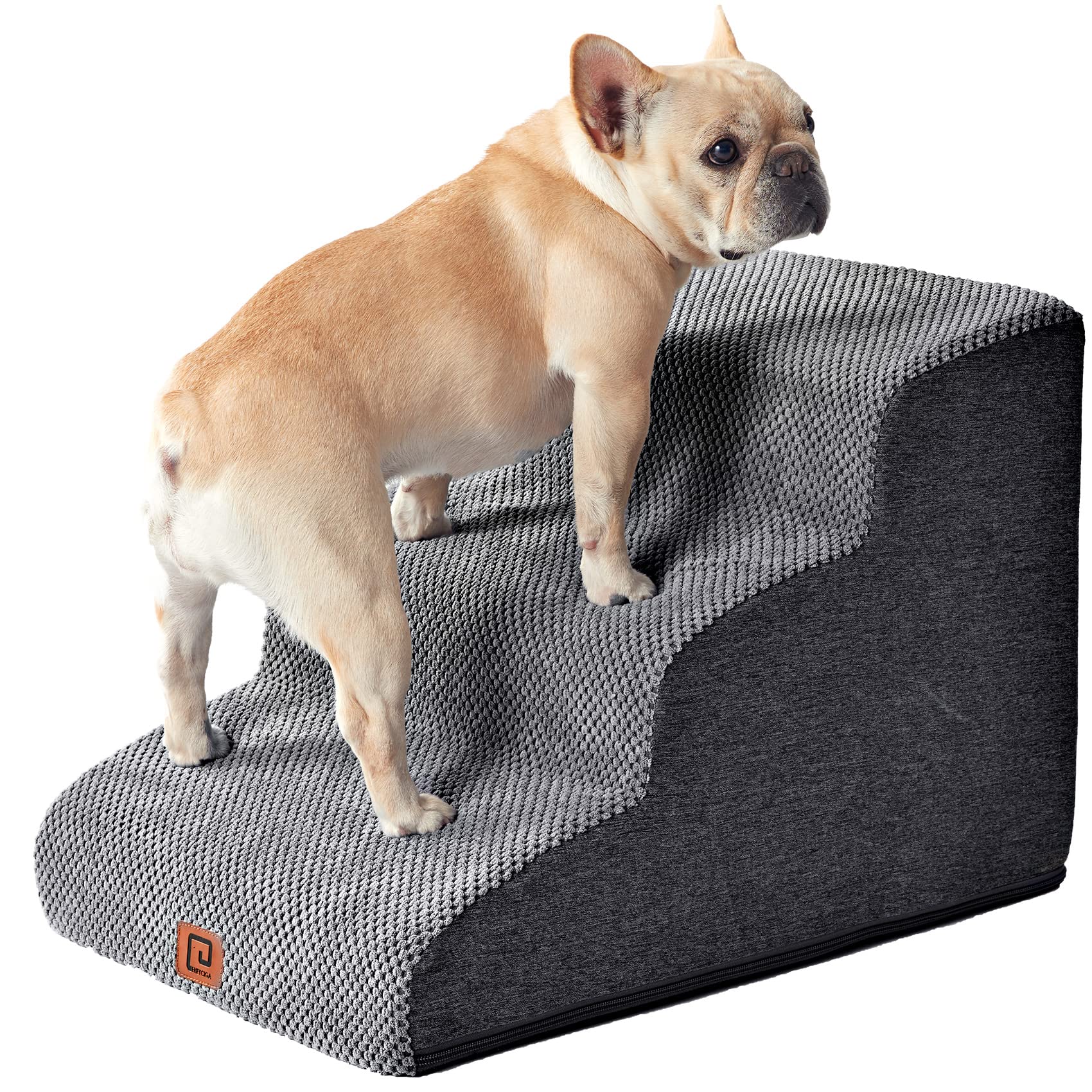 EHEYCIGA 犬 階段 ステップ ペット階段 ドッグステップ 高密度 滑り止め付き 安定性 カバー取り外し可能 洗える 小型犬適用 (3段,グレー)