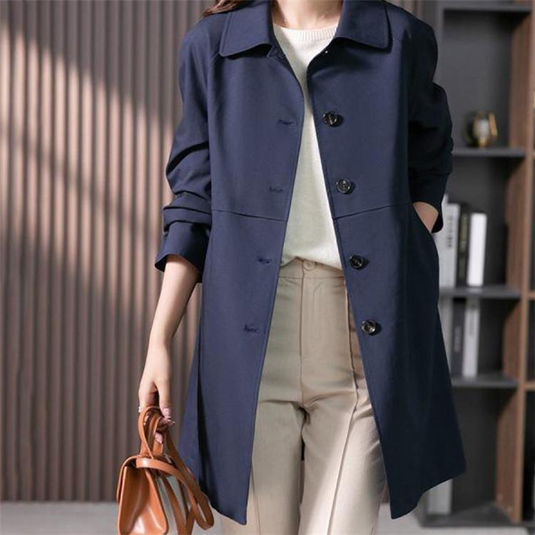 トレンチコート レディース 40代 ミディアム丈ジャケット ステンカラースプリングコート 春コート 長袖アウター 秋服 カジュアル韓国風 通勤バーカー 30代 50代