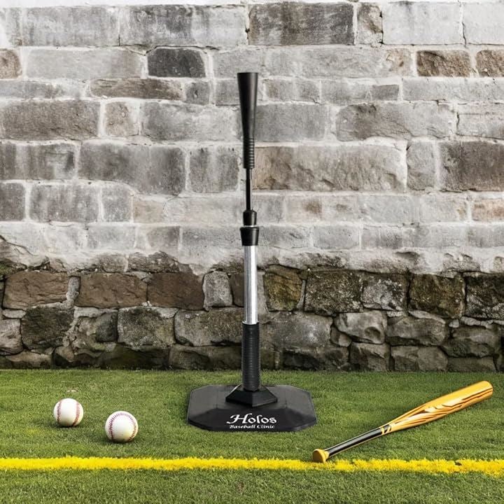 HolosBaseballClinic バッティングティー スタンド 高さ調整 頑丈 ゴム アイアン スプリング式 基本SET 本体＋ボール受け1個( ブラック シルバー)