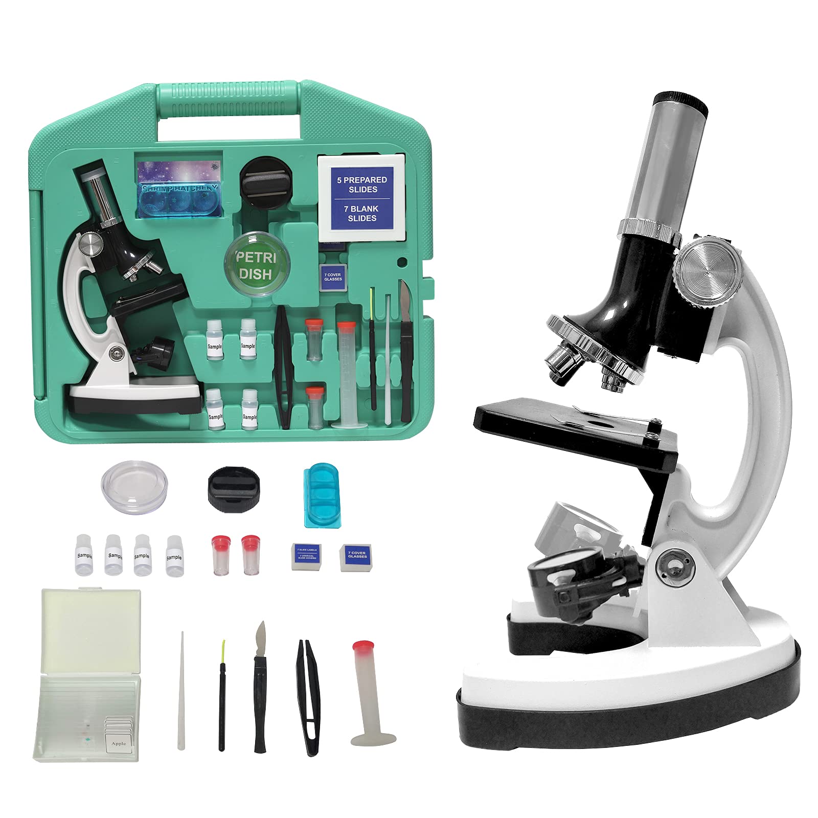 顕微鏡 100~1200倍の子供用顕微鏡 学生初心者向け生物顕微鏡 教育用おもちゃ顕微鏡 微生物研究細胞の子供用実験観察に適しています 操作簡単 小中学校成人初心者学習 休暇中の研究（緑）