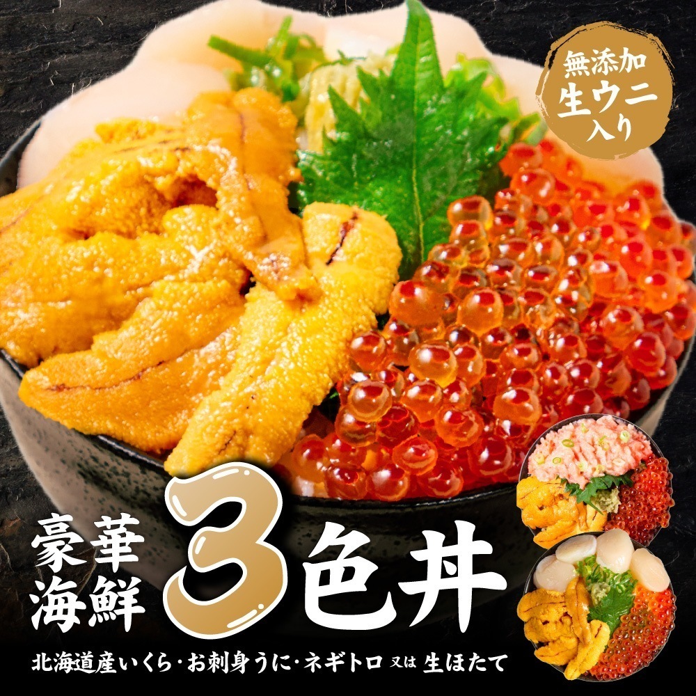 御中元ギフト対応 海鮮丼 詰め合わせ 北海道 豪華海鮮三色丼 3色丼 海鮮 ギフト 刺身 冷凍 海鮮丼セット ネギトロ 冷凍 海鮮セット ウニ イクラ 御中元 ギフト プレゼント