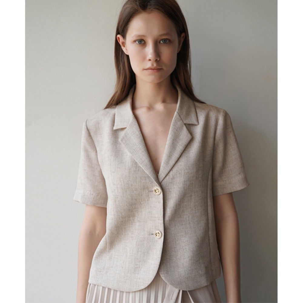 DAMAGE MNEMONICパールリネンクロップベージュ半袖ジャケット