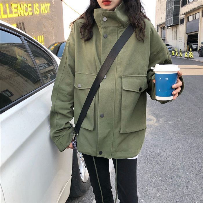 ウインドブレーカー アウター ジャケット シャンパー 上着 ミディアム丈 袖あり 長袖 襟付 ビッグシルエット ポケット 前開き ふんわり かわいい 大人可愛い シンプル カジュアル かっこいい