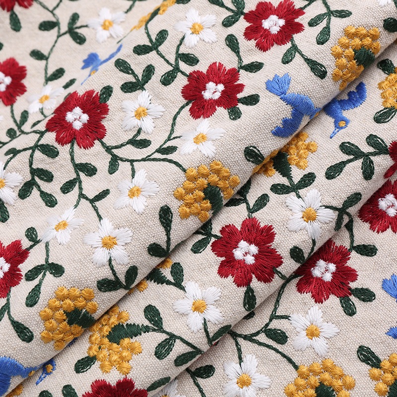125cm幅 90cm単位 刺繍生地 生地 布 布地 刺繍布 綿麻生地 花柄