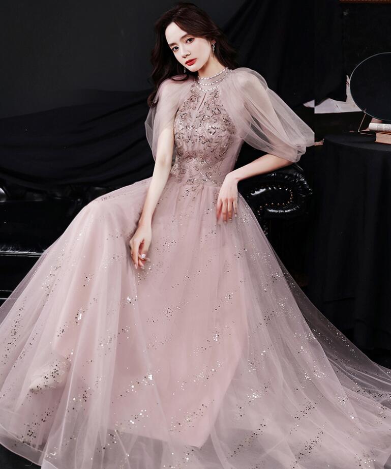 大人気 超可愛い ladies イブニングドレス ホルターネック パーティードレス ロングドレス スパンコール キラキラドレス 結婚式 二次会 フォーマルドレス 袖付きエレガント 20代 30代 ピン 5,477円
