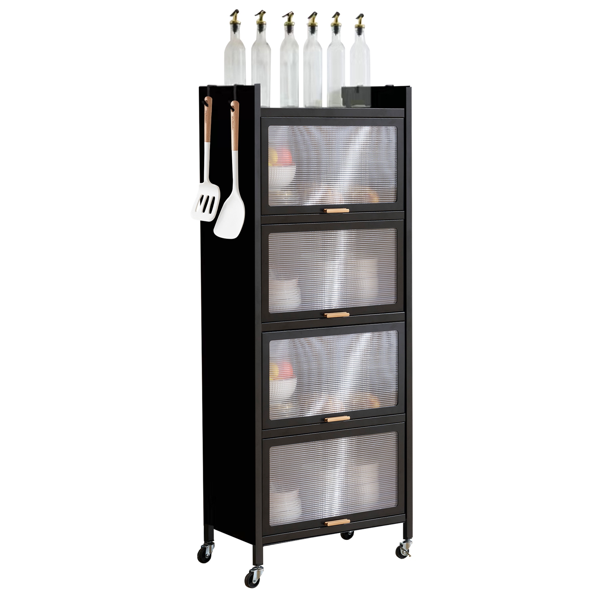 【国内へ発送&送·料·無·料】食器棚 キッチン収納 キッチンラック オープンラック 本棚 収納棚 5段 防塵 透明扉付 大容量 作業台 キッチン 多機能収納ラック リビングルーム 寢室 ホームオフィス