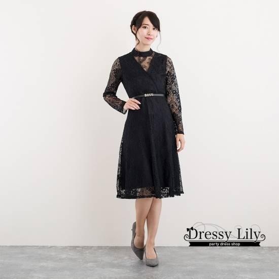 【2025新作SALE】パーティードレス ワンピース 20代 30代 40代 韓国 袖あり ロング 結婚式 レース ミモレ丈 ラウンドネック 長袖 二次会 フォーマル およばれ