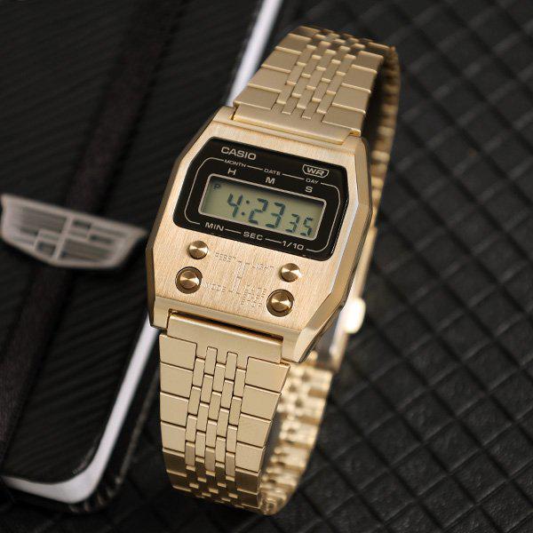 A1100G-5 モダンレトロ ヴィンテージ スクエア デジタル 男女兼用 メタル時計 d