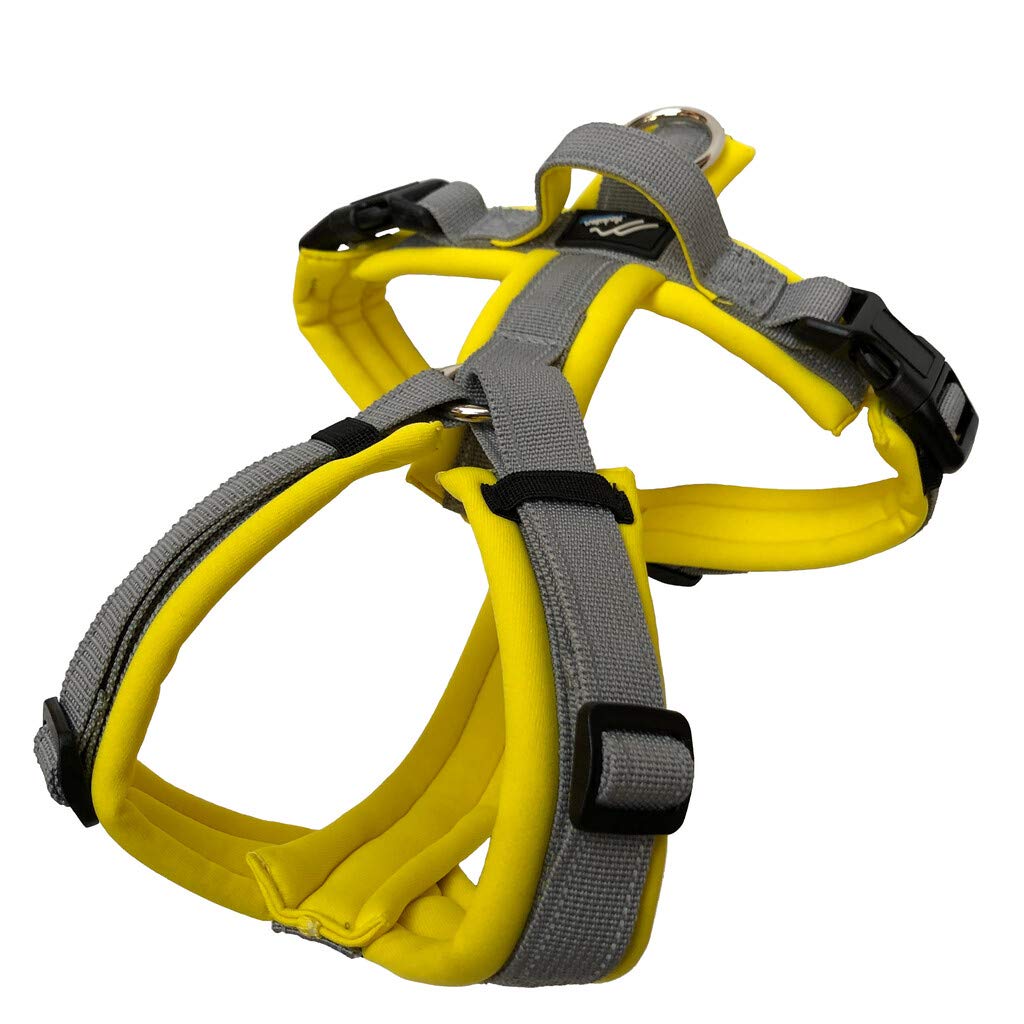 Hakusan ゼロハーネス 負担軽減 犬用ハーネス サイズ調整可 簡単着脱 夜間反射材 軽量 通気 ハンドル付き ネームプレート XS サイズ イエロー×グレイ