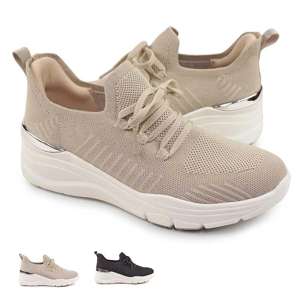レディース スニーカー 7504 ハンズフリー スリッポン 軽量 抗菌 幅広 3E ニットスニーカー