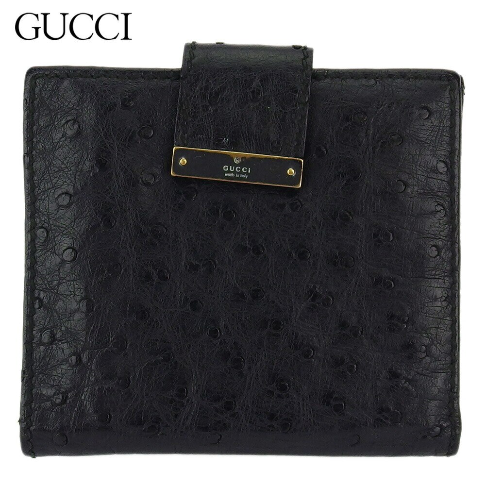 Wホック財布 二つ折り 財布 オーストリッチ レディース メンズ ブラック 中古 24,492円